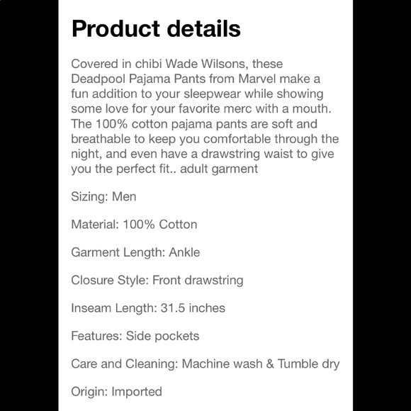 New Marvel Deadpool pajama pants - Picture 4 of 7